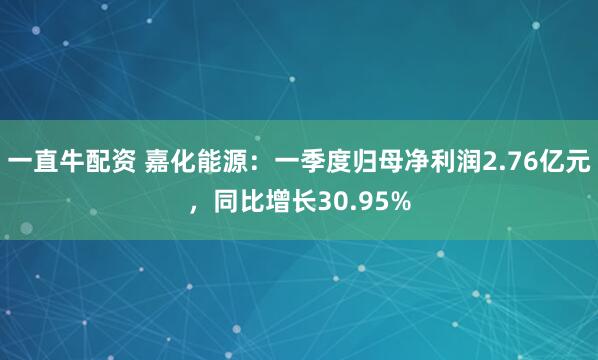 一直牛配资 嘉化能源：一季度归母净利润2.76亿元，同比增长30.95%